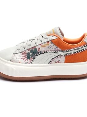 Puma Floral Liberty X Low-Top Sneaker in Orange and White with Gum Outsole